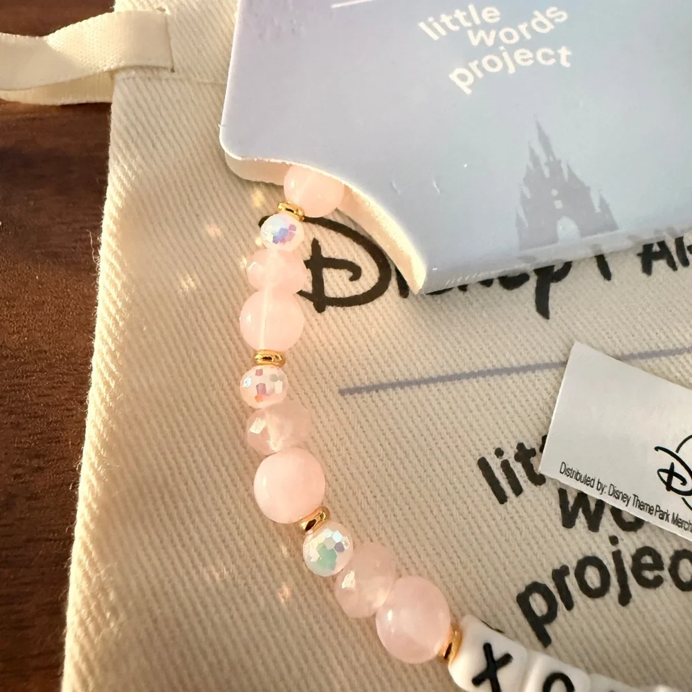Disney Parks XOXO Pink and Gold Beaded Stretch Bracelet Mickey Charm